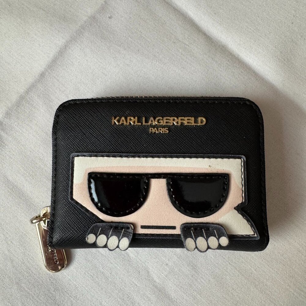 Karl Lagerfeld Black Faux Leather Card Case w/Iconic Logo